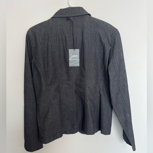 Simon Chang Embroidered Black Denim Blazer Jacket Size 8 - Picture 3 of 10